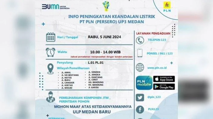 Pemadaman Listrik Massal di Medan: 10 Lokasi Terdampak Selama 4,5 Jam, Warga Diminta Siapkan Cadangan Energi