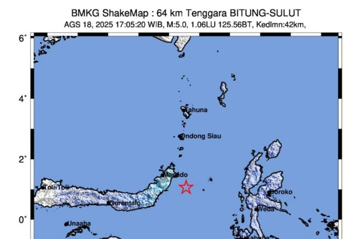 Gempa Manado 5.9 SR: BMKG Sebut Aktivitas Lempeng Laut Maluku Jadi Penyebab