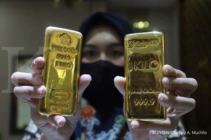 Batang emas Antam dengan harga Rp2.639.000 per gram naik Rp15.000